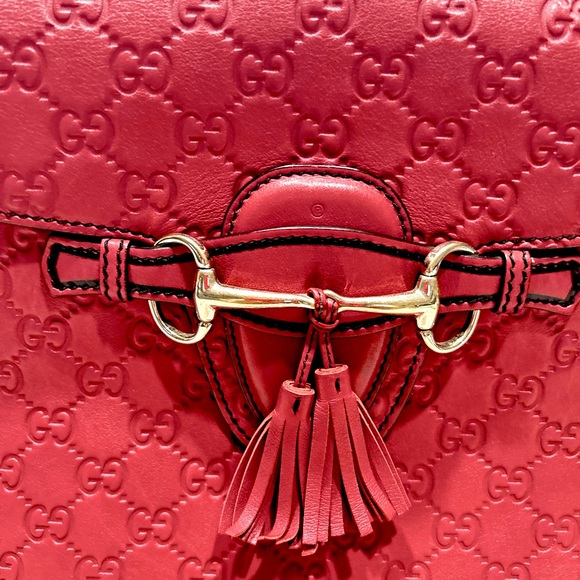 Gucci Authentic Guccissima Horsebit Large Red Leather Emily Bag - Picture 5 of 12